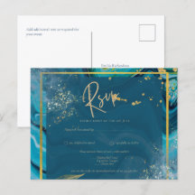 Peacock Blue Gold INK Abstract Wedding 