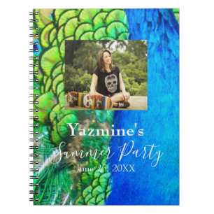 Peacock Blue Green Feather Texture Summer Photos Notebook