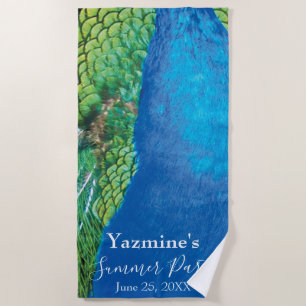 Peacock Blue Green Feather Texture Summer Vibes Be Beach Towel