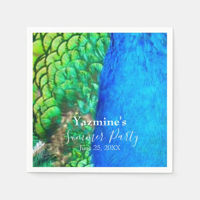 Peacock Blue Green Feather Texture Summer Vibes Napkin (Front)