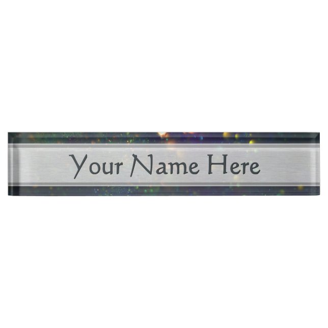 Peacock Blue Green Galactic Glitter Nameplate (Front)