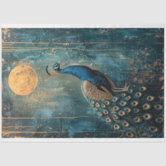 Peacock, blue, green & gold, moonlight, nouveau tissue paper