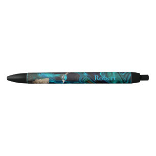 Peacock blue & green modern elegant custom name black ink pen