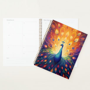 Peacock - Blue Green Pink Orange Yellow Feathers Planner
