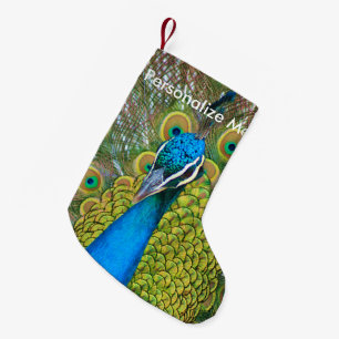 Peacock Blue Head with and Colourful Tail Feathers Small Christmas Stocking
