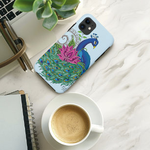 Peacock Blue Lotus Flower Henna iPhone 11 Case
