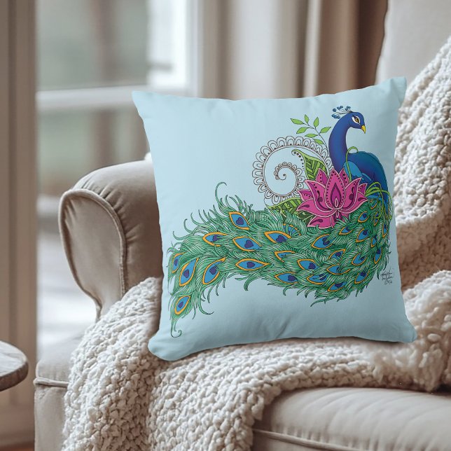 Peacock Blue Lotus Flower Henna Cushion (Creator Uploaded)
