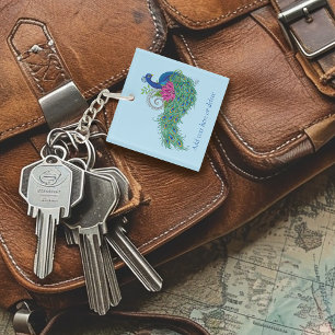 Peacock Blue Lotus Flower Henna Key Ring