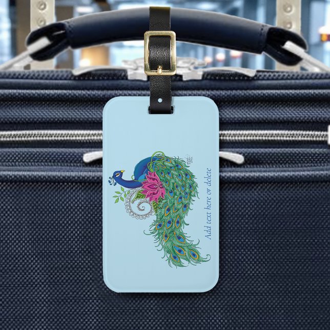 Peacock Blue Lotus Flower Henna Luggage Tag (Creator Uploaded)