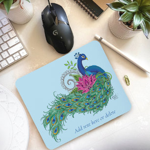 Peacock Blue Lotus Flower Henna Mouse Mat