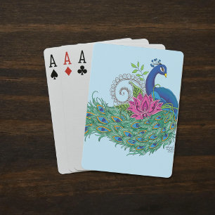Peacock Blue Lotus Flower Henna Playing Cards