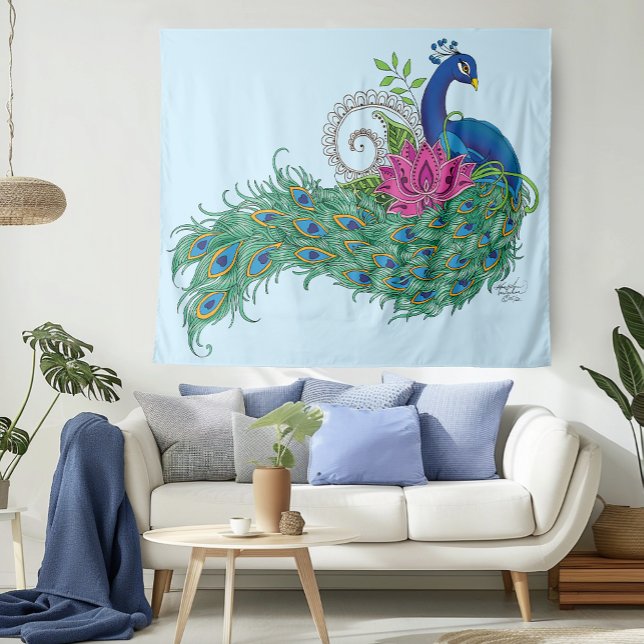 Peacock Blue Lotus Flower Henna Tapestry (Creator Uploaded)