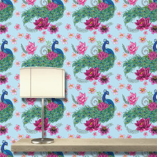 Peacock Blue Lotus Flower Henna Wallpaper