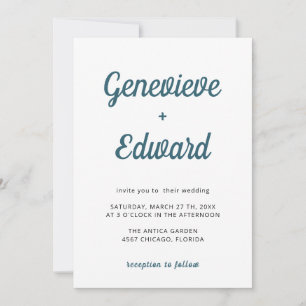 Peacock Blue Minimal Modern Calligraphy Wedding Invitation