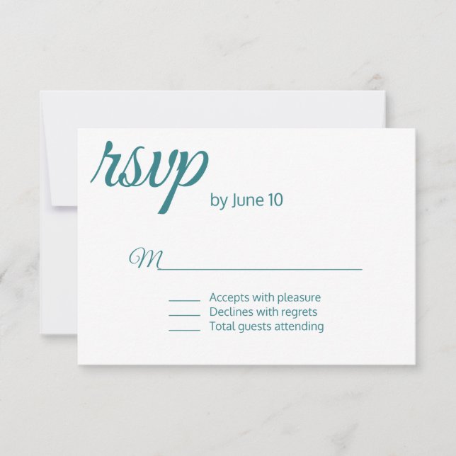 Peacock Blue Minimalist Wedding RSVP Card (Front)