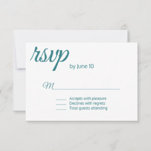 Peacock Blue Minimalist Wedding RSVP Card