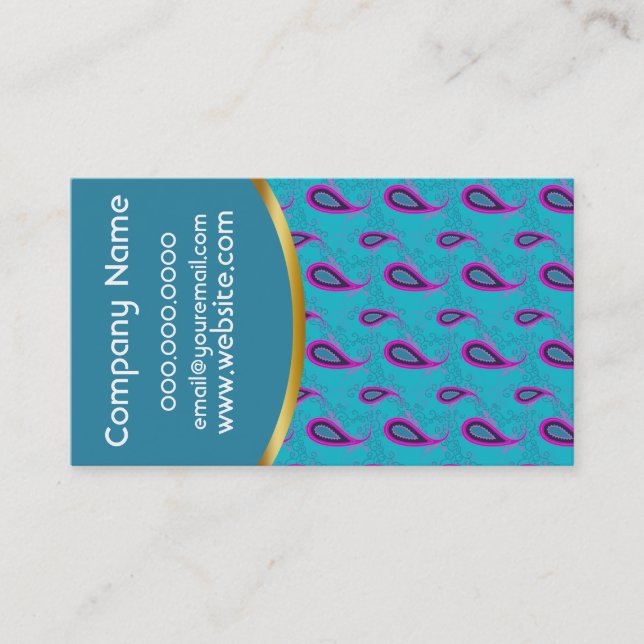 Peacock Blue Paisley Business Card (Front)