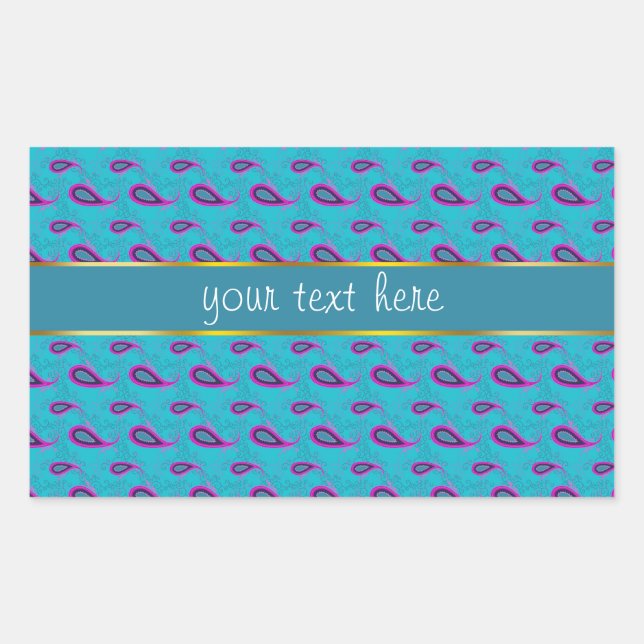 Peacock Blue Paisley Rectangular Sticker (Front)