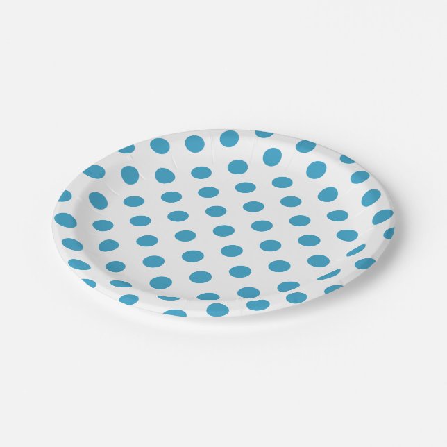 Peacock Blue Polka Dots Circles Paper Plate (Angled)