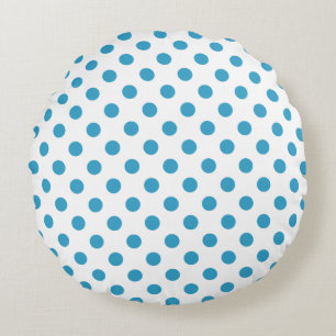 Peacock Blue Polka Dots Circles Round Cushion