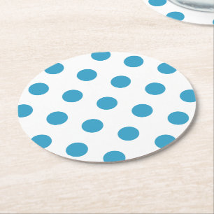 Peacock Blue Polka Dots Circles Round Paper Coaster