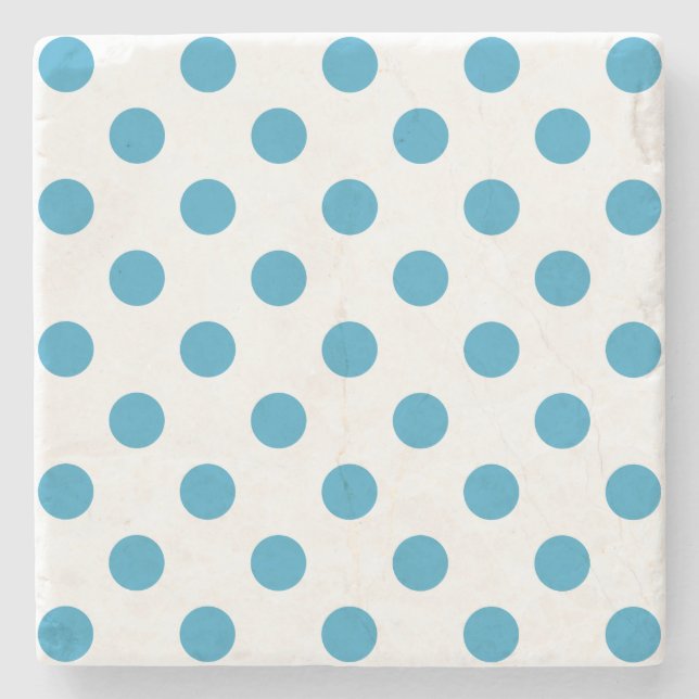 Peacock Blue Polka Dots Circles Stone Coaster (Front)