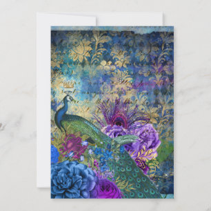 Peacock Blue Purple Abstract Gold Wedding Invitation