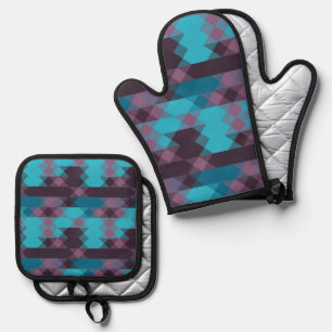 peacock blue, purple, topaz blue and thunder oven mitt & pot holder set