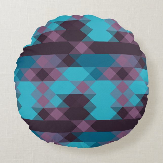 peacock blue, purple, topaz blue and thunder round cushion (Front)