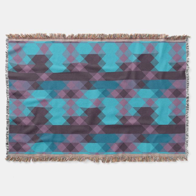peacock blue, purple, topaz blue and thunder throw blanket (Front)