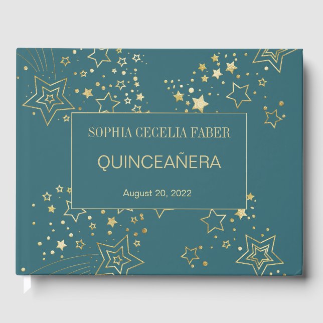 Peacock Blue Quinceanera Guest Book (Front)