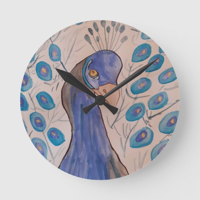 Peacock Blue Round Clock (Front)