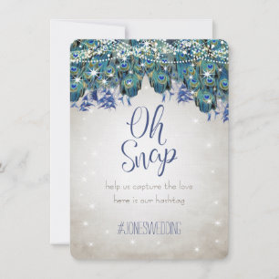 Peacock Blue Silver OH Snap Wedding Hashtag Cards