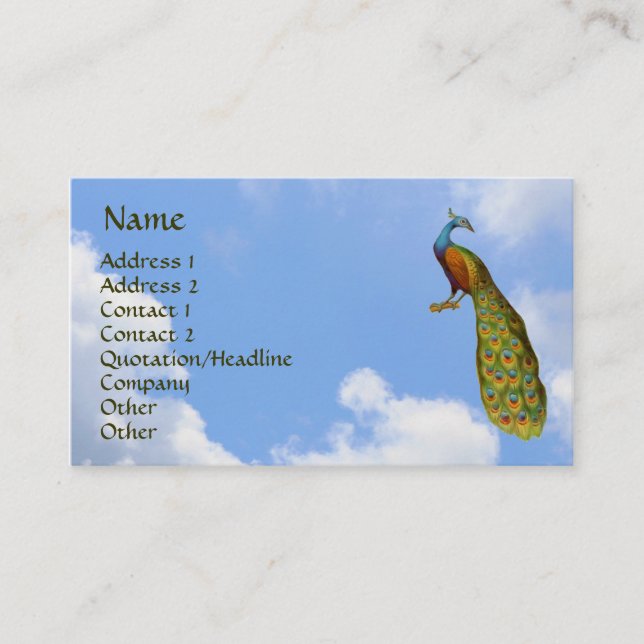 Peacock Blue Sky Nature Art Business Card (Front)