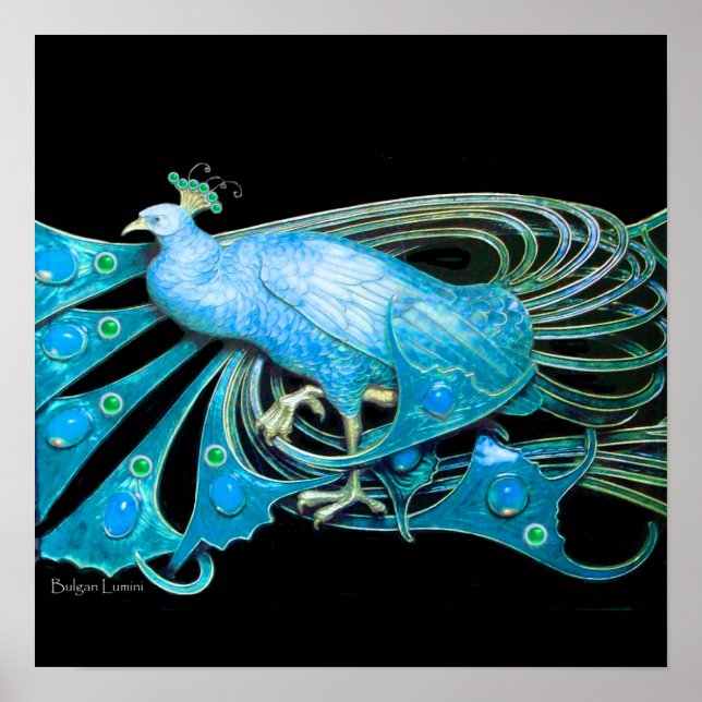 PEACOCK ,blue turquase ,green  black Poster (Front)