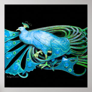 PEACOCK ,blue turquase ,green  black Poster
