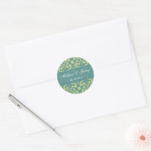 Peacock Blue Vintage Damask Lace Wedding Favour Classic Round Sticker