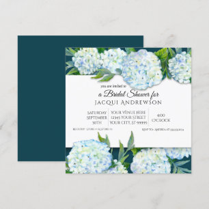 Peacock Blue White Hydrangeas Floral Bridal Shower Invitation
