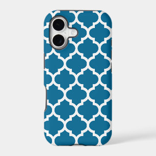Peacock Blue White Moroccan Quatrefoil Pattern #5