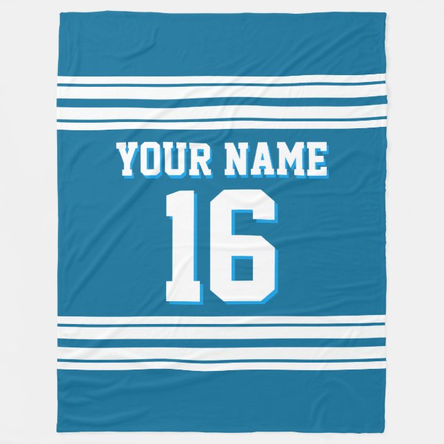 Peacock Blue White Sports Jersey Fleece Blanket (Front)