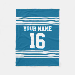 Peacock Blue White Sports Jersey Fleece Blanket