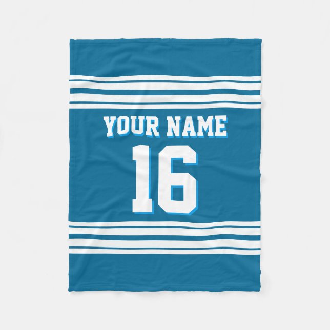 Peacock Blue White Sports Jersey Fleece Blanket (Front)