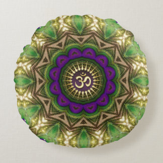 Peacock Bohemian Mandala OM Shanti Design #14 Round Cushion