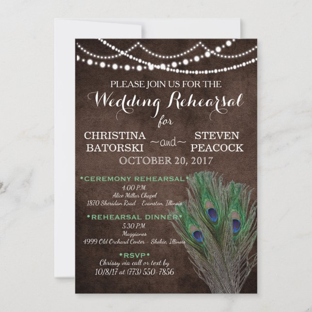 Peacock Boho Country Wood Rustic Wedding Invitation (Front)