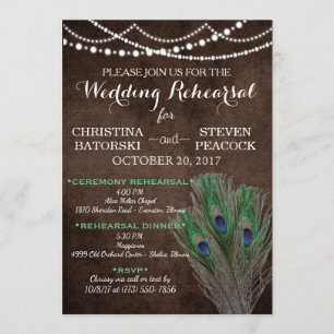 Peacock Boho Country Wood Rustic Wedding Invitation