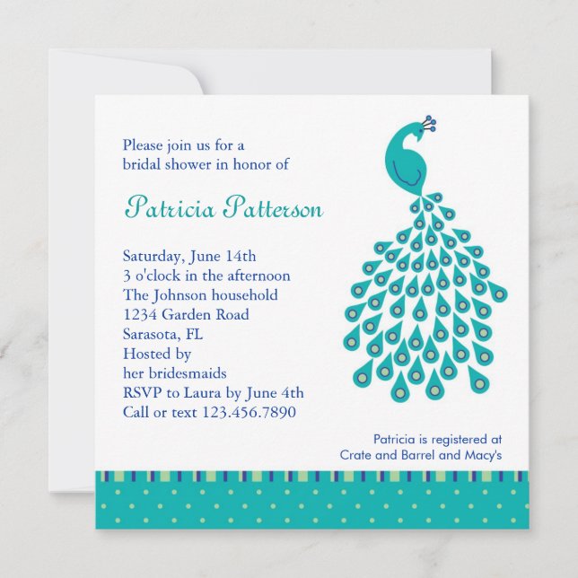 Peacock Bridal Shower Invitation (Front)