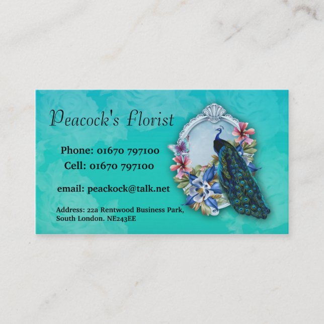 Peacock Business Card, 3.5" x 2.0", 100 pack Business Card (Front)