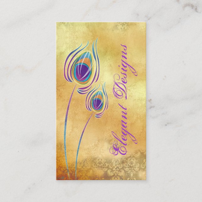 Peacock Business Purple Cream Vintage Damask Business Card (Front)