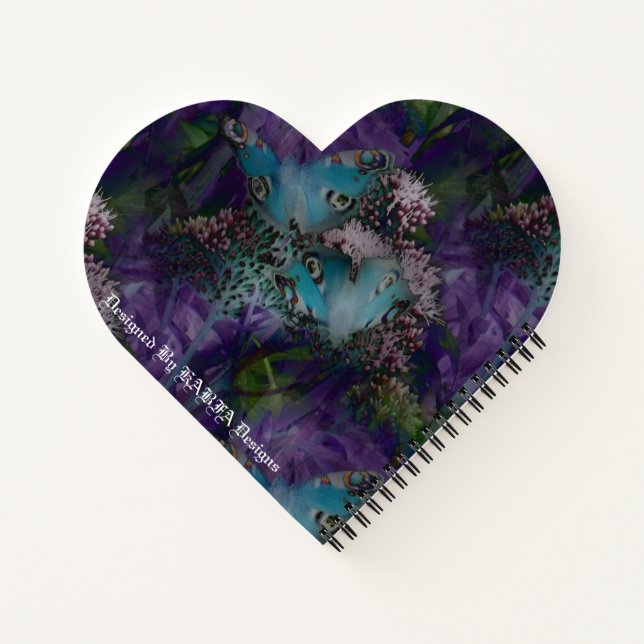 Peacock Butterflies in Purple By KABFA Designs Notebook (Back)