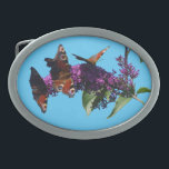 Peacock Butterflies on Buddleja Belt Buckle<br><div class="desc">This photo of these peacock butterflies on the Buddleja 'Ile de France' I took in my own garden.

You can choose your own background colour.</div>